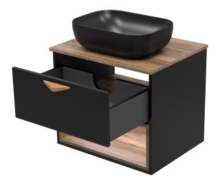 Подвесная тумба под раковину Brevita Bergen BER-07060-19-02-1Я с подсветкой 60см дуб Галифакс олово/чёрный